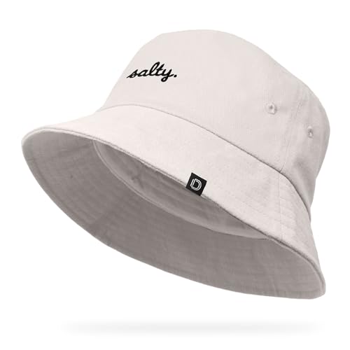 DALIX Salty Embroidered Bucket Hat Cotton Summer Beach Vacation Cap Womens - color: Parchment White, size: Medium