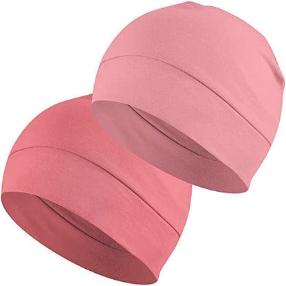 Headshion 100% Cotton Skull Caps Beanie Sleeping Hats for Men Women - color: Pink & Light Pink
