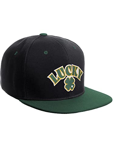 Daxton Classic Snapback St.Patrick Day 3D Lucky Clover Flat Bill Visor Hat - color: Black Hunter Green, style: Lucky Clover