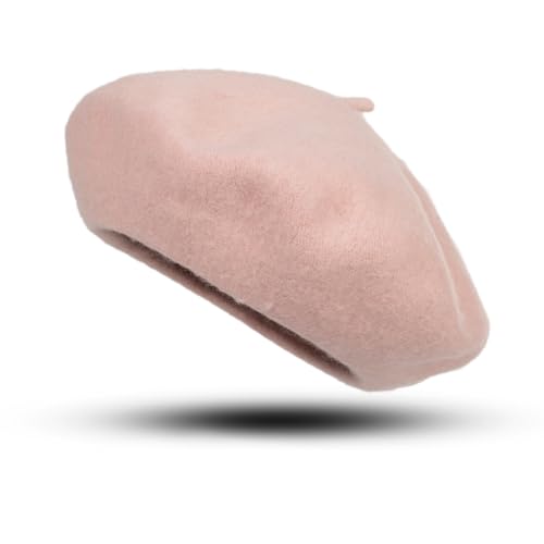 Women Wool Beret Hat, Classic French Artist Hat, Winter Warm Hat for Ladies - color: Thicker-pink