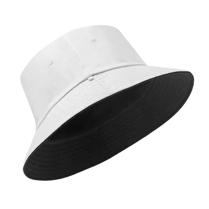 Oversize XXL Bucket Hat, Reversible Cotton Fisherman Hats, Unisex Double Side Wear Bucket Sun Hats with Chin Strap - color: Black-white, size: X-Large