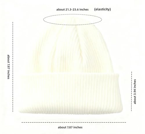 Red Ribbed Knit Beanie Cuffed Winter Hat Soft Warm Skull Cap for Men Women Adults - color: Milky White