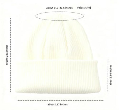 Red Ribbed Knit Beanie Cuffed Winter Hat Soft Warm Skull Cap for Men Women Adults - color: Milky White