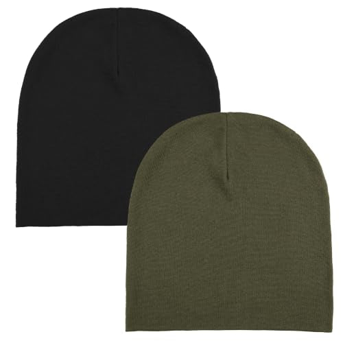 ROYBENS Thin 100% Cotton Beanie for Men Women Lightweight Slouchy Chemo Hat - color: 2pcs (Black+oliver Green)