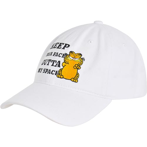 Concept One Unisex Adult Garfield Dad Hat, Cotton Adjustable Baseball Cap with Curved Brim - color: White