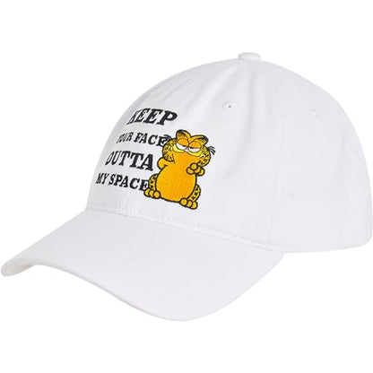 Concept One Unisex Adult Garfield Dad Hat, Cotton Adjustable Baseball Cap with Curved Brim - color: White