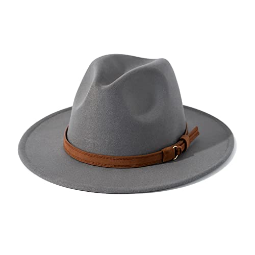 Lisianthus Men & Women Vintage Wide Brim Fedora Hat - color: Light Grey, size: Large