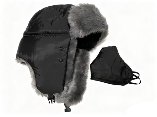 ASWER Trapper Warm Russian Trooper Hat Winter Skiing Cap Women Men Windproof - color: Y-black