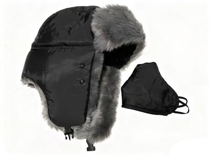 ASWER Trapper Warm Russian Trooper Hat Winter Skiing Cap Women Men Windproof - color: Y-black