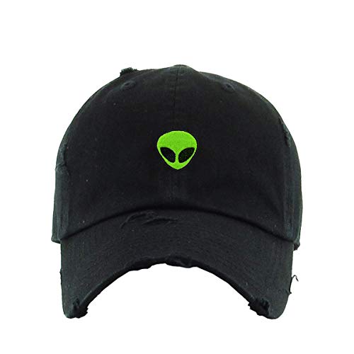 Green Alien Vintage Baseball Cap Embroidered Cotton Adjustable Distressed Dad Hat - color: Black