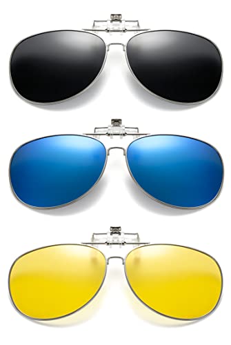 Clip on Flip up Polarized Lens For Prescription Glasses UV Protection Sunglasses (Clear lenses not Polarized) - color: Am06 Greyblueyellow