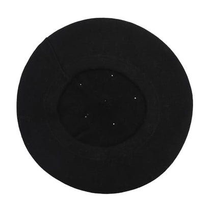 ZLYC Women French Beret Hat Reversible Knit Thickened Warm Artist Cap - color: Plain Black