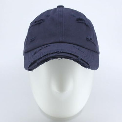 Washed Cotton Distressed with Heavy Stitching Adjustable Baseball Cap - color: Strap Navy