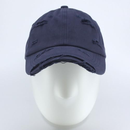 Washed Cotton Distressed with Heavy Stitching Adjustable Baseball Cap - color: Strap Navy