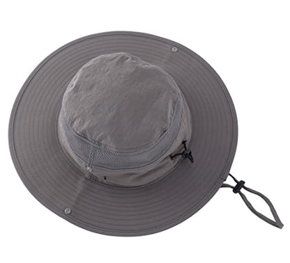 Connectyle UPF 50+ Wide Brim Sun Hat for Men Breathable Cowboy Boonie Hats Outdoor Bucket Hat for Fishing Hiking Safari - color: Dark Grey