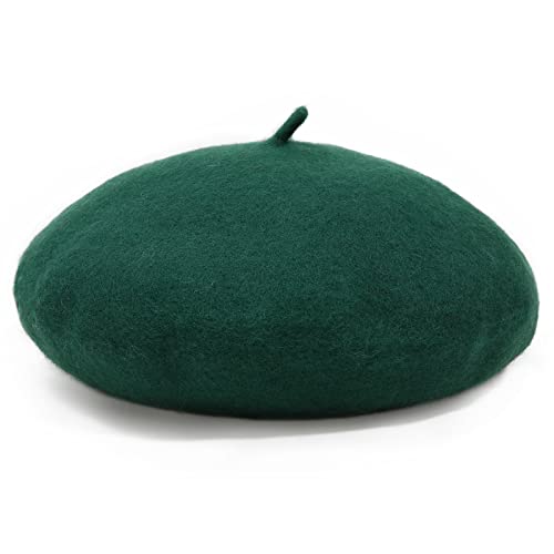 Women French Wool Beret Hats - Solid Color Classic Beanie Winter Cap - color: Dark Green