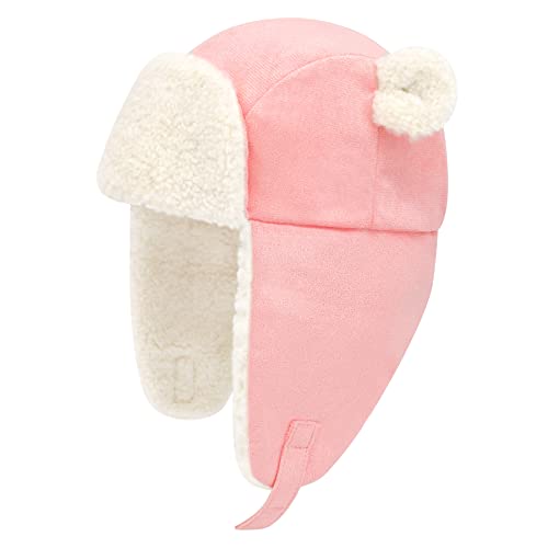Olreco Baby Winter Hat Toddler Winter Hat Thick Sherpa Lined Infant Baby Hats with Bear Ears Toddler Trapper Hats for Kids - color: Pink, size: 2-5T