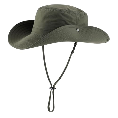 Connectyle Sun Hat for Men Women Outdoor UV Protection Safari Hat for Fishing Hiking Gardening Breathable Cowboy Hat UPF50 - color: Army Green