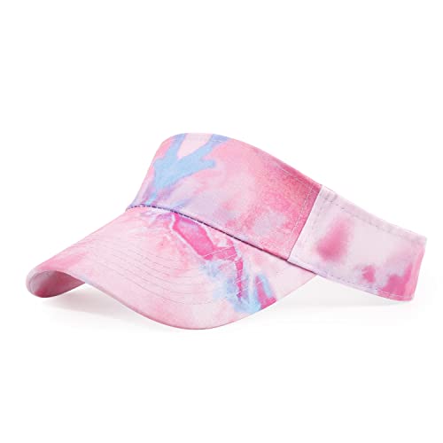 HH HOFNEN Sports Sun Visor Hats Cotton Adjustable Golf Caps for Men Women - color: #1d Tie-dye Pink