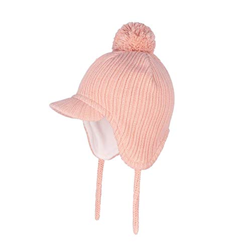 Toddler Fleece Beanie Winter Hat with Ear Flaps Baby Knit Hat with Visor - color: Pink, size: 2-4T
