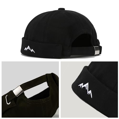 Mens Docker Cap Brimless Skullcap Sailor Cap Rolled Cuff Retro Beanie Hat - color: Moutain Black
