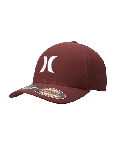 Hurley Mens Baseball Cap Curved Brim Moisture Wicking Flexfit Fitted Hats - color: Burgundy, size: Small-Medium