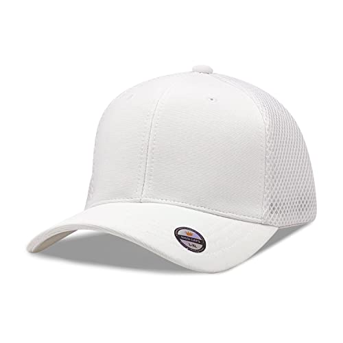 [2 Pack] Hybrid Stretch-Fitted Trucker Cap, Baseball Cap with Air Mesh - color: 2pk White (Air Mesh), size: Large-X-Large