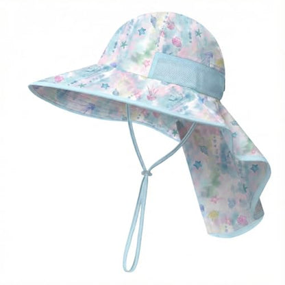 icolor Kids Sun Hat UPF50+ Sun Protection Bucket Hat Toddler Summer Beach Play Hats with Neck Flap for Girl Boy Ages 3~10 - color: Dreamy Ocean