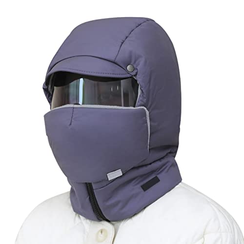 4 in 1 Ski Trapper Hat with Hooded Windproof Face Mask Thermal Plush Fleece Lined Trapper Hat Ski Cap - color: Grey