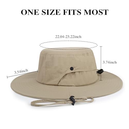 Wide Brim Sun Hats Waterproof Packable Bucket Hat UV Protection Summer Fishing Hat for Men and Women - color: Khaki+black