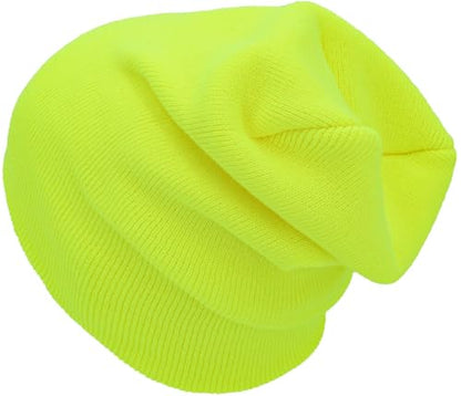KBETHOS Made in USA Classic Men's Women's Cuffed Folded Acrylic Knit Beanie Hat Solid Unisex Cold - color: Neon Yellow Solid Long Beanie