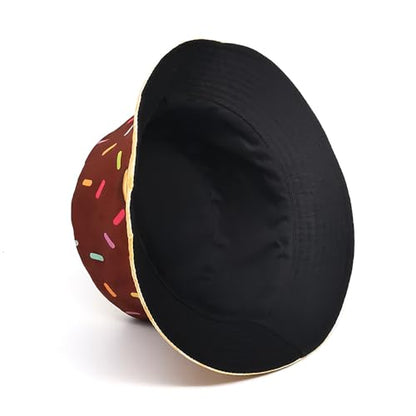 Printed Bucket Hat - Reversible Packable Summer Travel Beach Sun Cap for Men Women Teens - color: Chocolate Ice Cream