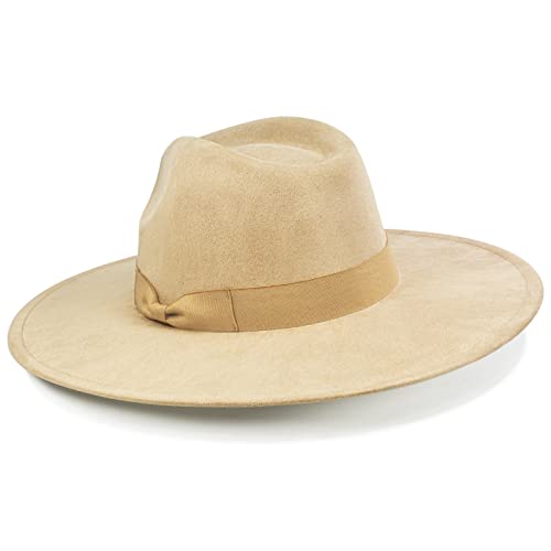 FLUFFY SENSE. Big Wide Brim Fedora Hat for Women - Nashville Outfits Western Hats Women's Felt Panama Rancher Hat - color: Khaki