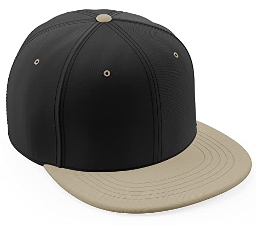 Daxton Classic Blank Snapback Flat Bill Visor Hat Cap One Size Adjustable Back - color: Black Khaki