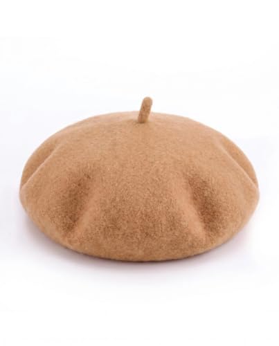 Wool French Beret Hats for Women Classic Winter Beanie Cap - color: Camel