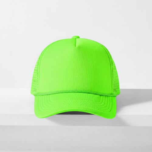 CHOK.LIDS Blank Foam Trucker Hat, Retro Mesh Rope Snapback Cap, Men Women - color: Curved Brim (Neon Lime)
