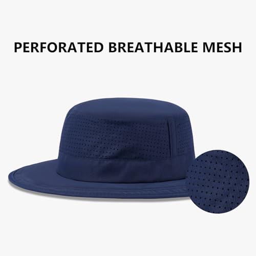 UPF 50+ Bucket Sun Hat with Laser Perforated Mesh Cooling Adjustable Breathable Lightweight for Outdoor Men Women - color: Navy Blue
