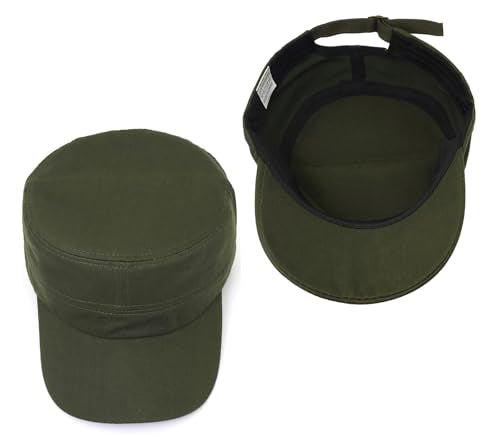 Washed Cotton Flat Top Military Cap for Unisex - color: Army Green