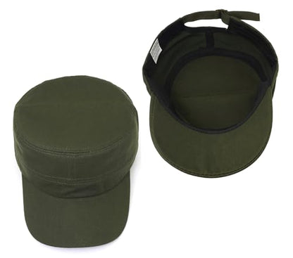 Washed Cotton Flat Top Military Cap for Unisex - color: Army Green