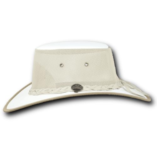 Mesh Drover Cotton Canvas Hat by Barmah - color: Cream, size: Medium