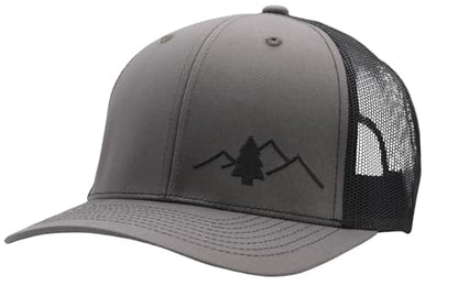 LINDO Trucker Hat [ Great Outdoors Design ] for Men and Women: Mid Profile Cap with Breathable Mesh Back and Adjustable Snap - color: Gray/Black