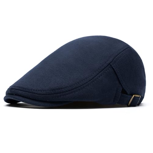 meioro Mens Cotton Newsboy Hat Adjustable Soft Fit Flat Cap for Men - color: Navy