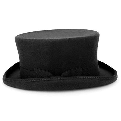 Armycrew Men's 100% Wool Felt Classic Genuine Top Hat with Grosgrain Band - color: Black, size: Medium