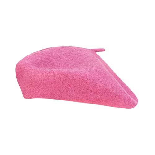 Gllutt Women Wool Beret Hat French Style Solid Color - color: Magenta