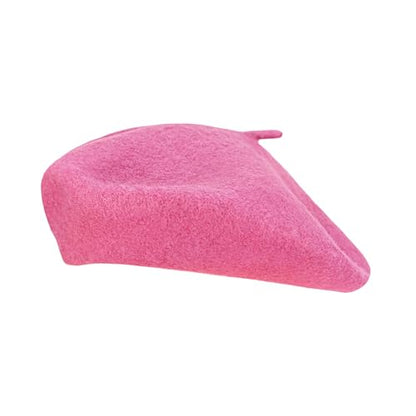 Gllutt Women Wool Beret Hat French Style Solid Color - color: Magenta