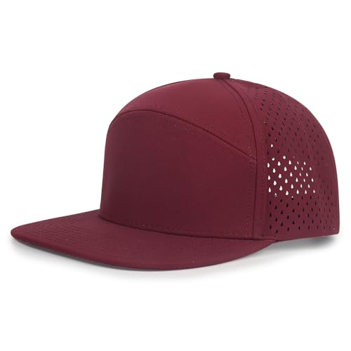 Quick Dry Baseball Cap Flat Brim Snapback Golf Hat for Men Women - color: Burgundy