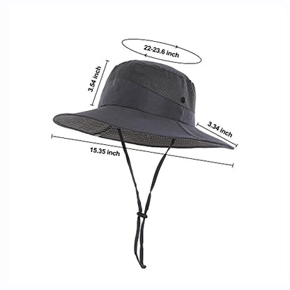 Mens Sun Hat Wide Brim Breathable Mesh UPF 50+ Waterproof Fishing Hat Safari Hat Foldable Boonie Cap - color: Deep Gray
