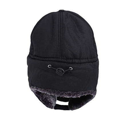 Mens Winter Thermal Trapper Hat Russian Ushanka Ski Hunting Dad Cap Ear Flaps Motorcycle Cycling Mask Women Warm Fur Snow Hat - color: Black, Solid