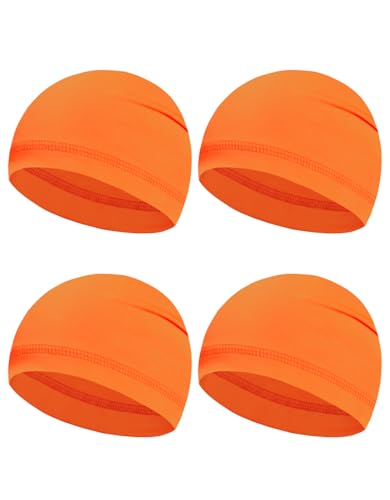 Sweat Wicking Skull Caps Cooling Helmet Liner Hat Running Beanie Cycling Skullcap Sleeping Cap for Men Women - color: Neon Orange