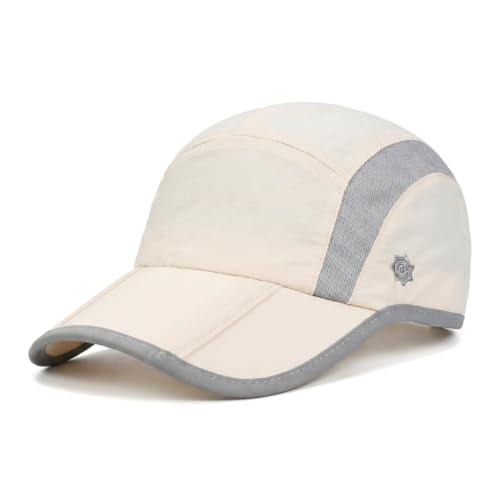 Solaris UPF 50+ Running Cap Mesh Baseball Hat Foldable Unisex - color: Beige, size: Standard